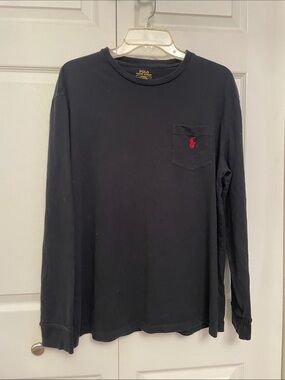 POLO Ralph Lauren Medium Classic Fit Long Sleeve Pocket Tee Shirt Dark Black